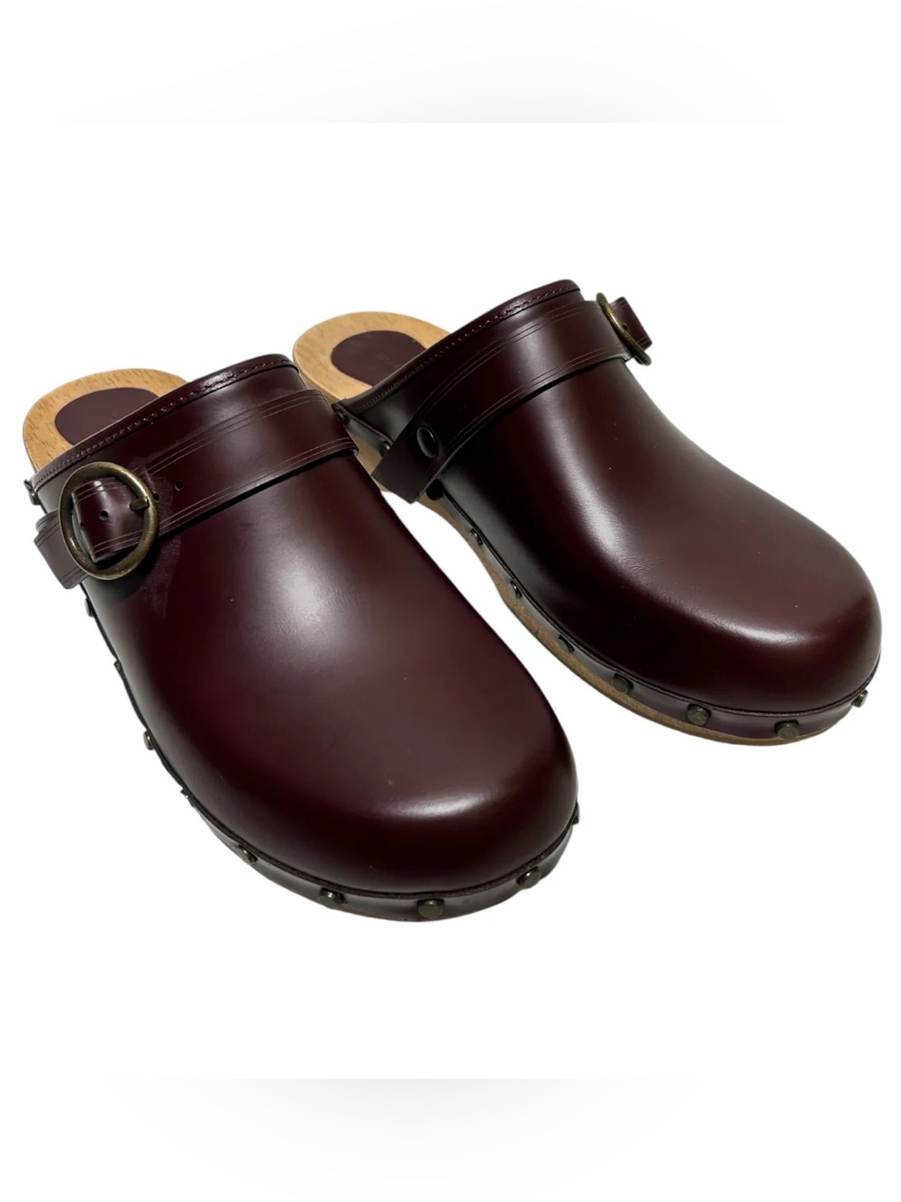 Isabel Marant Burgundy Leather Studded Clog Mules